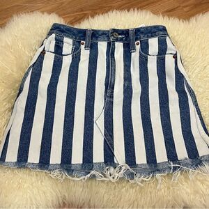 Abercrombie & Fitch Striped Denim Mini Skirt High Waist Raw Hem 24